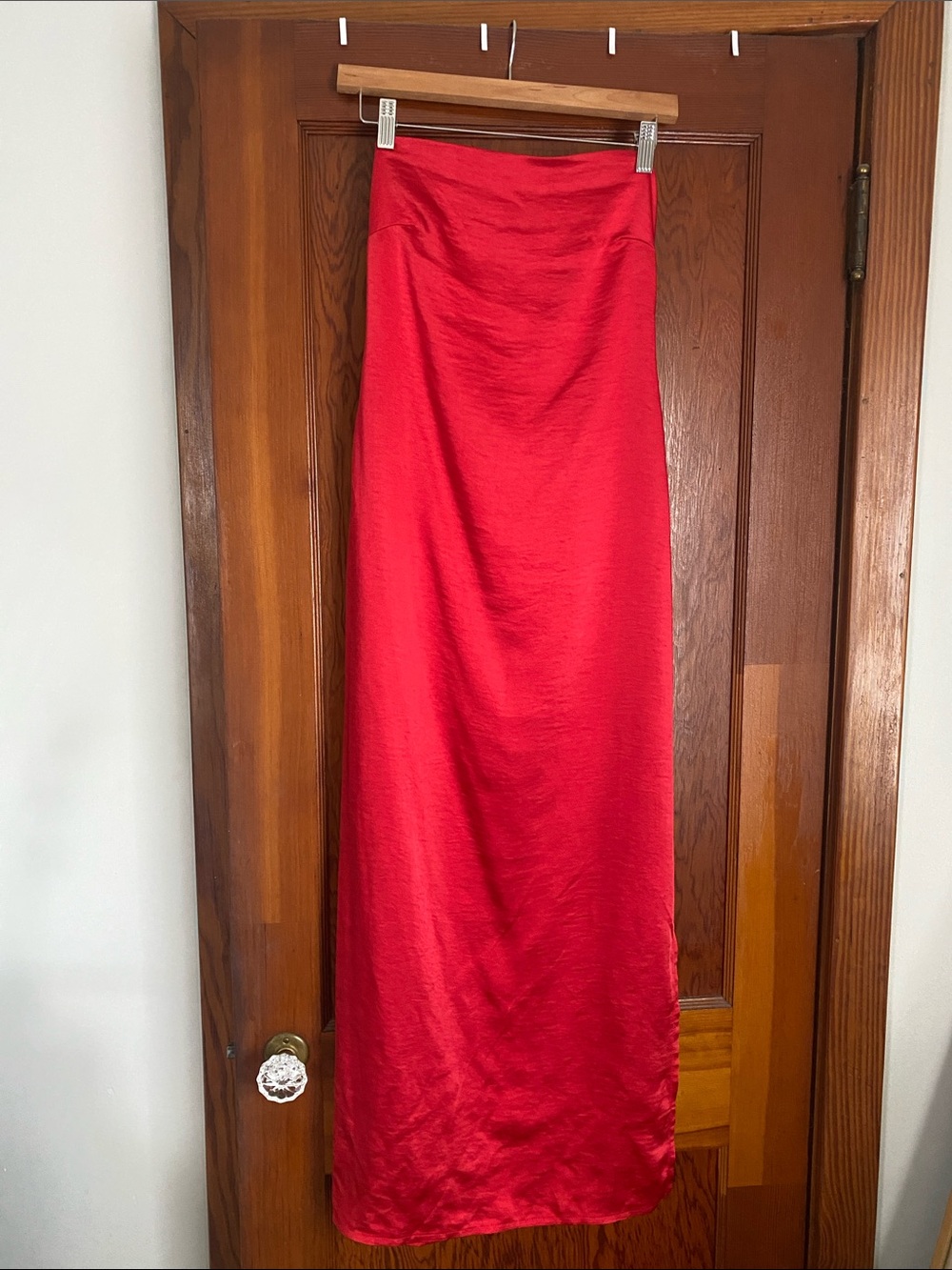 Vibrant Red Satin Maxi Skirt